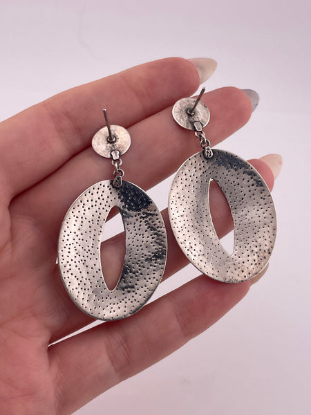 sterling silver stoneless small dot cut-out post dangle earrings
