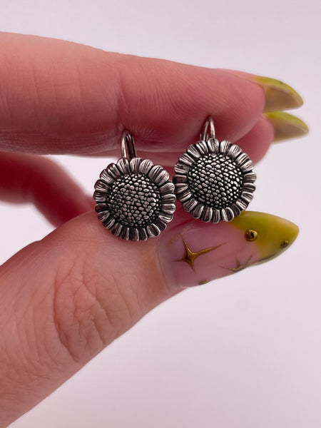 sterling silver sunflower dangle earrings