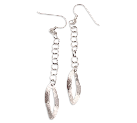 sterling silver textured chain dangle hook earrings