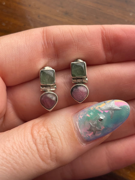 sterling silver green quartz rhodonite post earrings