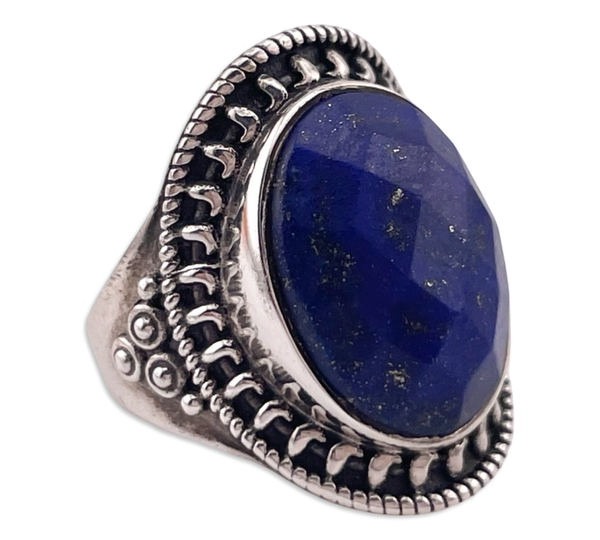 size 5 sterling silver faceted lapis ring