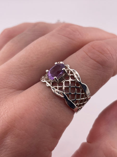 size 8 sterling silver faceted amethyst net design ring