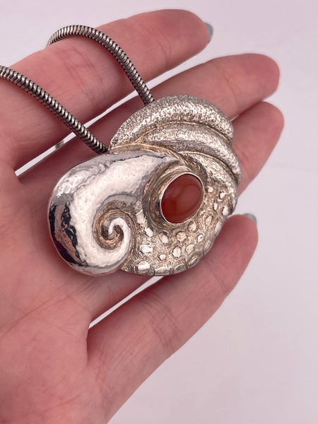 sterling silver 18-3/4" carnelian shell style necklace