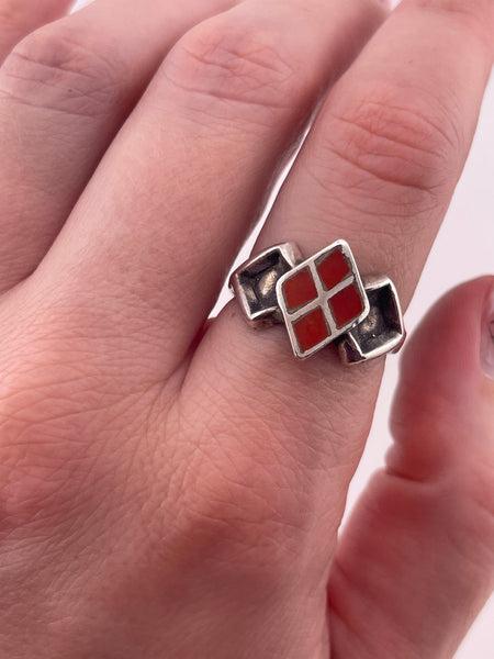 size 8 sterling silver coral inlay ring