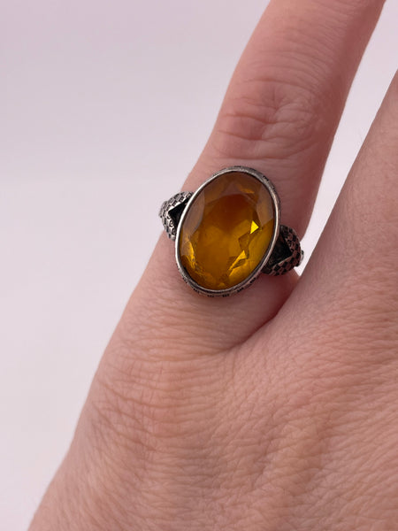 size 4.25 sterling silver faceted orange glass ring ***AS IS***