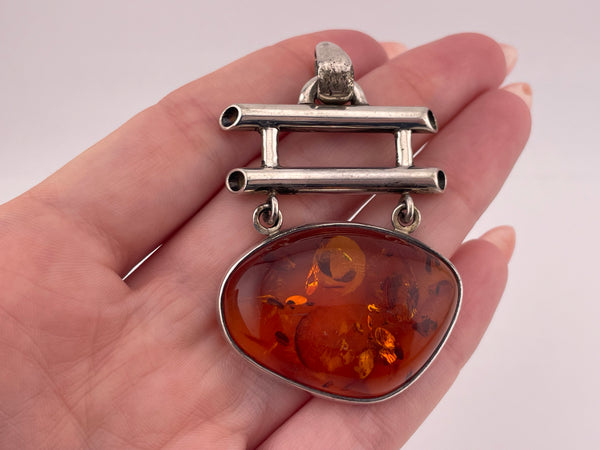 sterling silver 2-1/2" amber dangle pendant