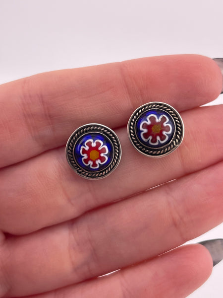 sterling silver Millefiori post earrings