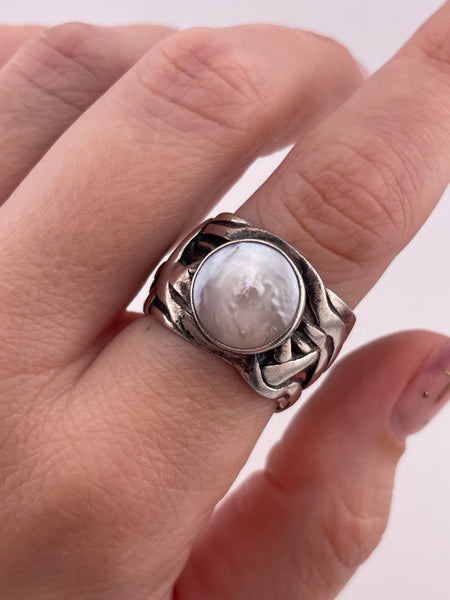 size 8.25 sterling silver Silpada wide band pearl ring