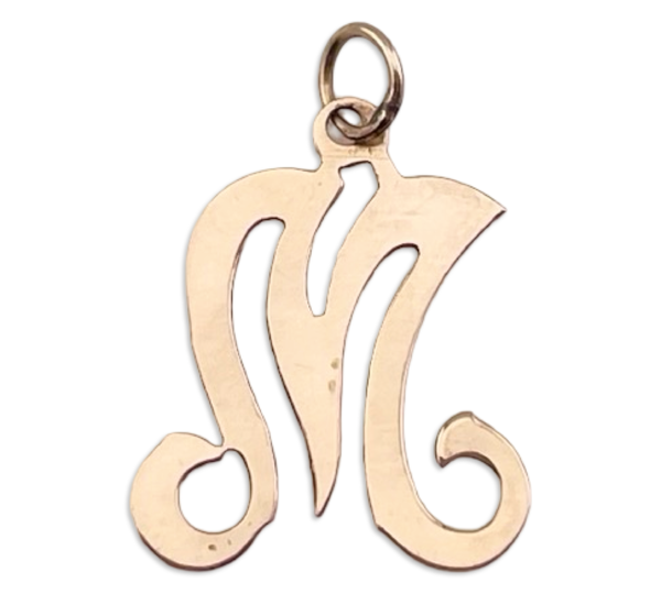 14k yellow gold initial letter 'M' pendant