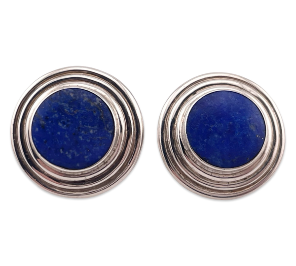 sterling silver round lapis post earrings