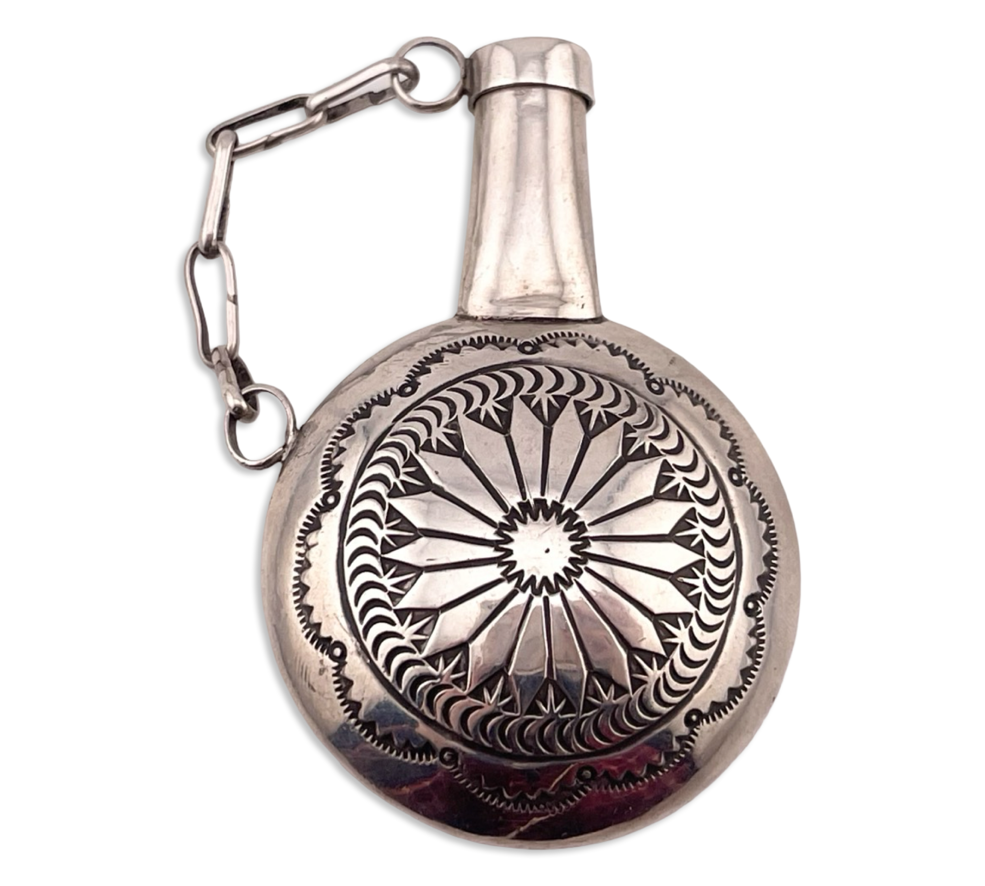 sterling silver Native American stamped tobacco canteen flask