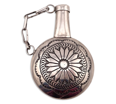 sterling silver Native American stamped tobacco canteen flask