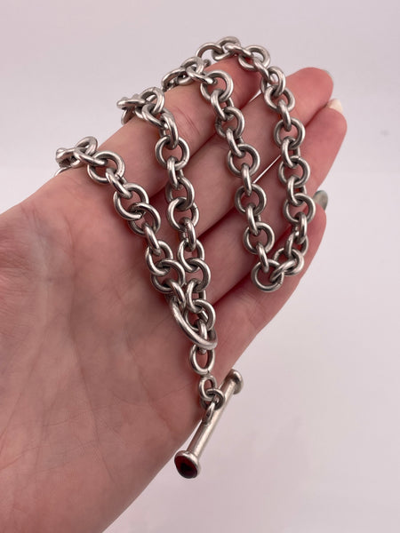 sterling silver heavy 76 grams red glass t-bar toggle clasp necklace