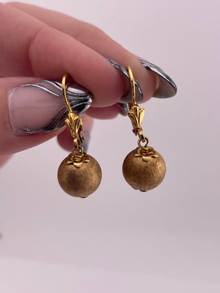 sterling silver gold plated textured ball lever-back hook dangle earrings