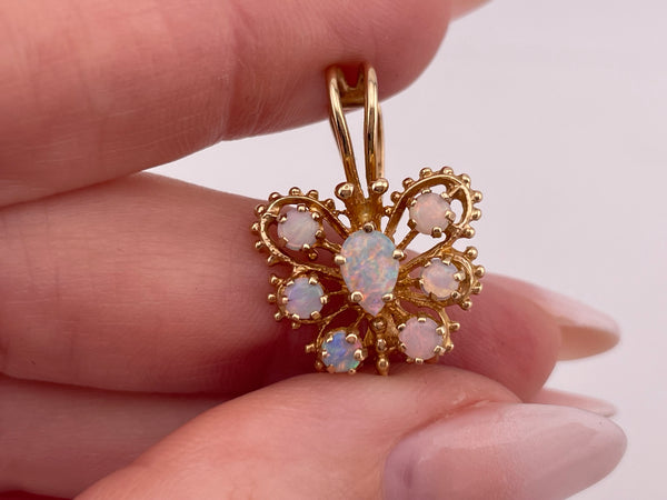 14k yellow gold opal butterfly lever-back bale pendant