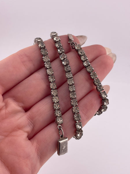 sterling silver 14" rhinestone choker tennis necklace ***short length***