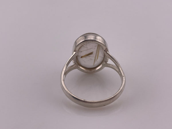 size 8.5 sterling silver oval golden rod rutilated quartz ring