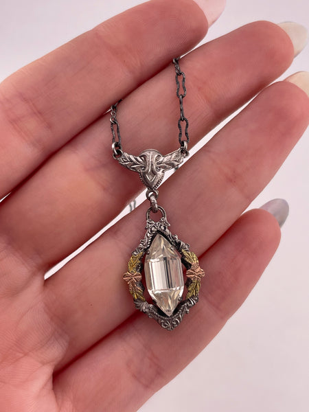 sterling silver 18-3/8" gold wash rhinestone crinkle chain necklace