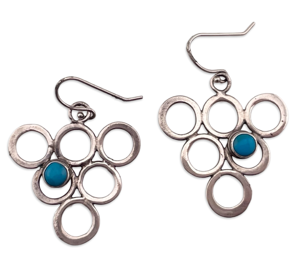 sterling silver turquoise circles hook dangle earrings