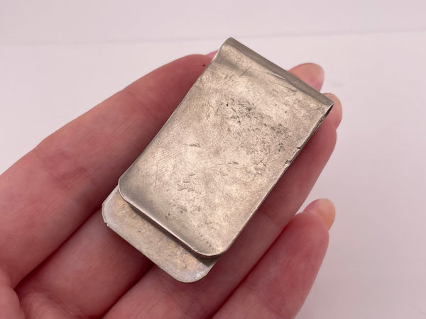 nickel silver & brass howling wolf agate money clip **AS IS**
