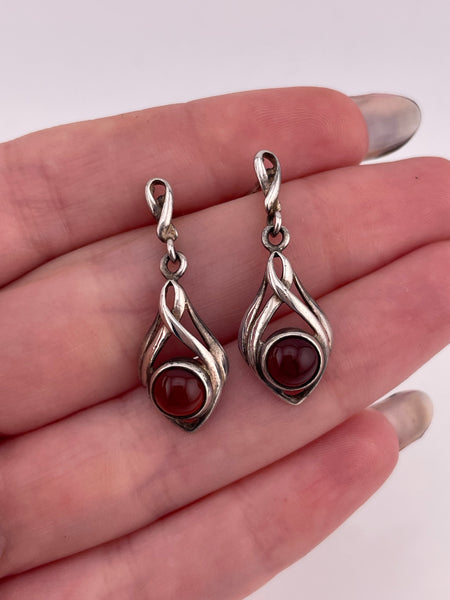 sterling silver amber post dangle earrings