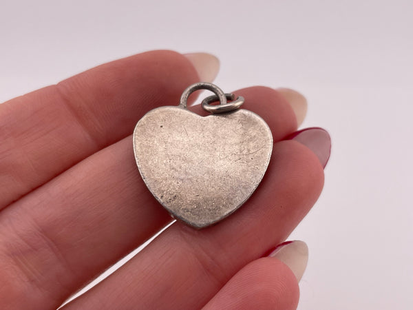 sterling silver very worn stoneless thick heart tag pendant