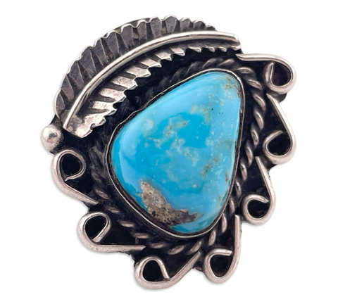 size 7.5 sterling silver turquoise leaf ring