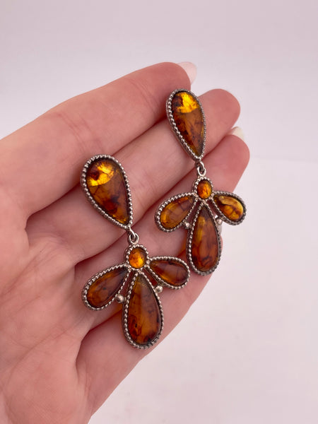 sterling silver synthetic amber post dangle earrings