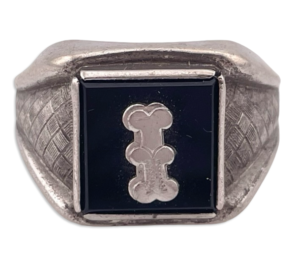 size 11.5 sterling silver onyx 'I' initial ring