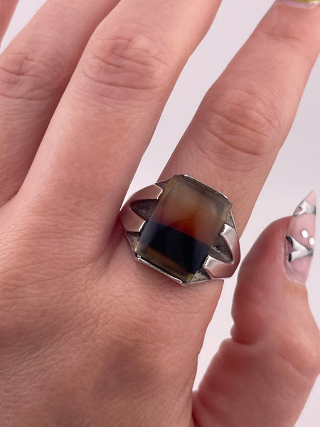 size 13.5 sterling silver Montana agate rectangle ring