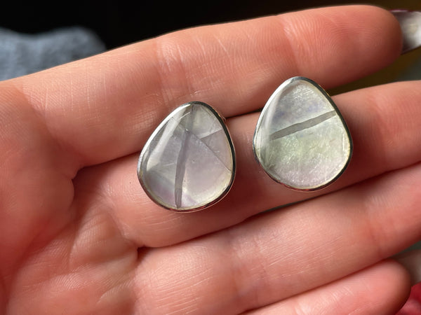 sterling silver rainbow fluorite post earrings