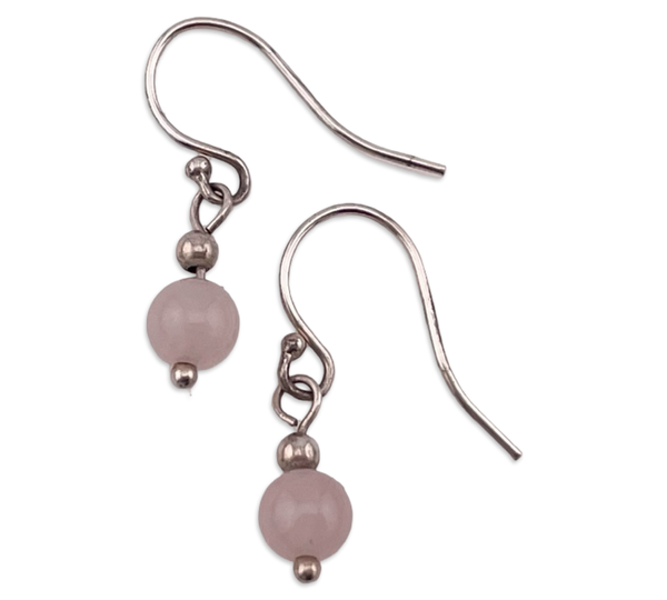 sterling silver rose quarts orb hook dangle earrings