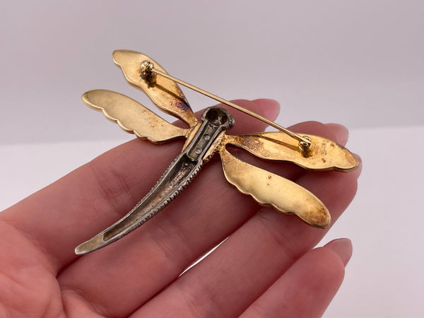 sterling silver gold plated dragonfly brooch pin