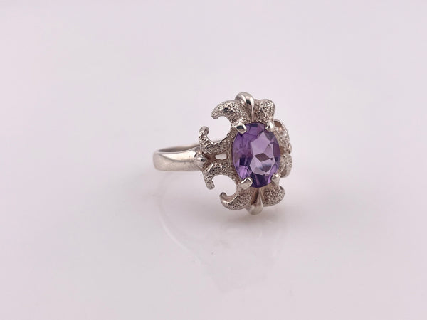 size 10.75 sterling silver Kabana faceted amethyst dot textured cross ring