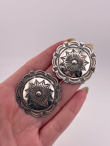 sterling silver large stoneless concho post earrings