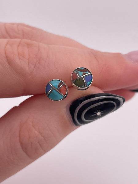 sterling silver petite synthetic stones post earrings