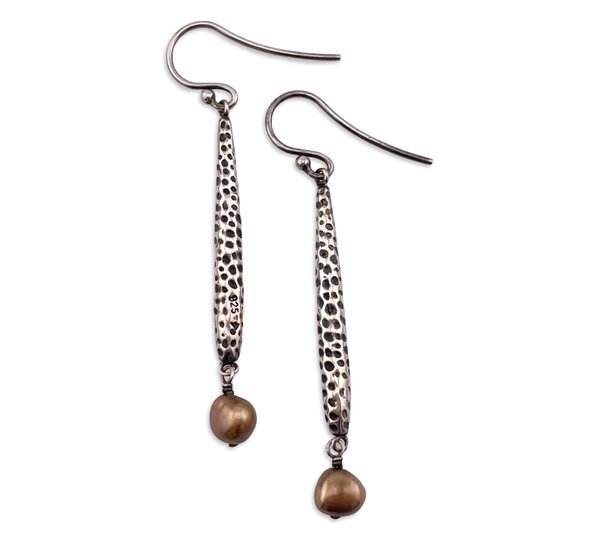 sterling silver textured pearl hook dangle earrings