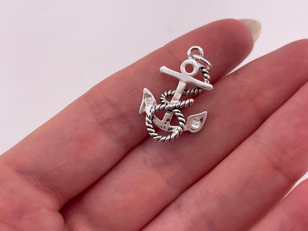 sterling silver rhodium plated anchor rope pendant