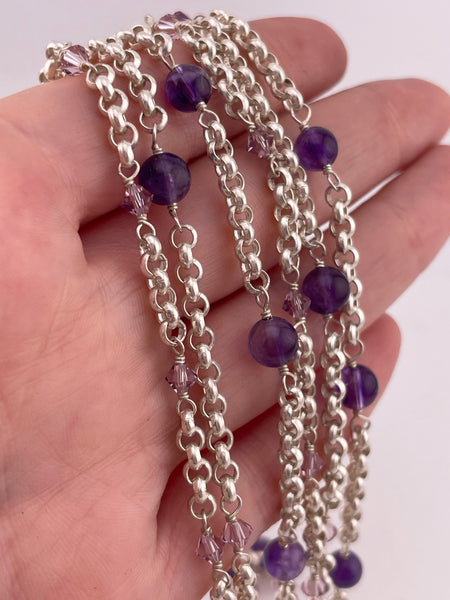 sterling silver triple layer amethyst spacer bead necklace