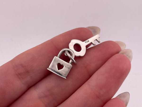 sterling silver key & heart padlock pendant