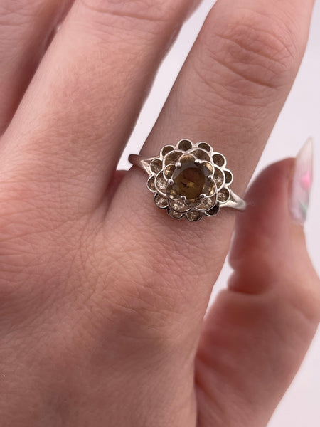 size 9 sterling silver faceted smokey topaz ring