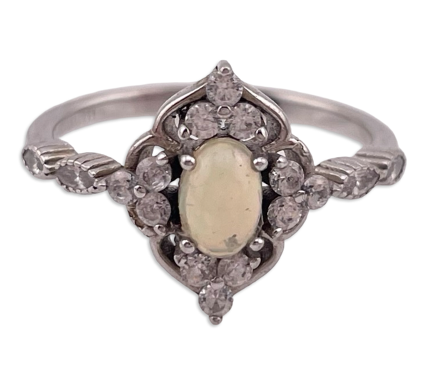 size 7.25 sterling silver faux opal rhinestone ring