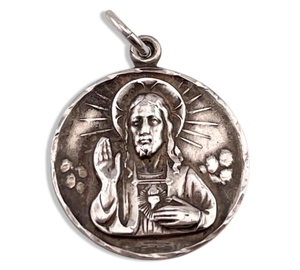 sterling silver reversible Jesus & Mary religious pendant