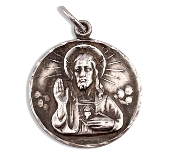 sterling silver reversible Jesus & Mary religious pendant