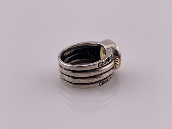 size 7.5 sterling silver 14k gold faceted citrine marcasite ring ***Missing One Marcasite***