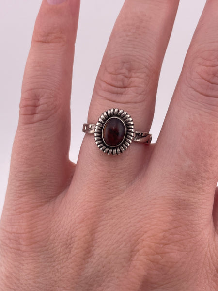 size 7.25 sterling silver amber flower band ring