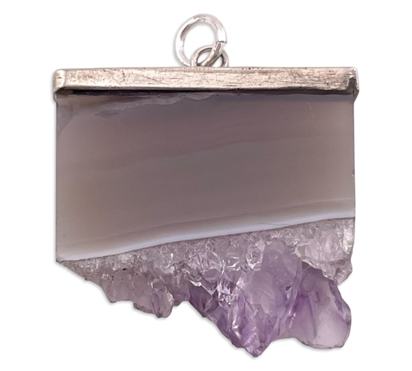 sterling silver raw amethyst slice pendant