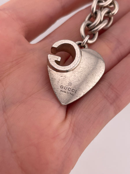 sterling silver Gucci 'Charlotte' chunky heart charm link bracelet