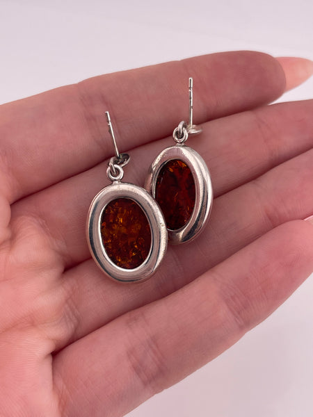 sterling silver oval amber post dangle earrings