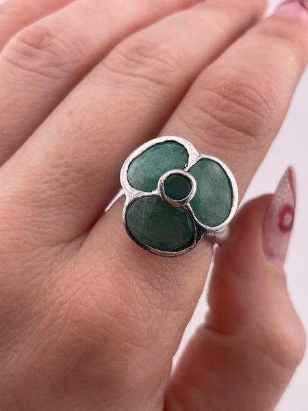 size 7 sterling silver aventurine faceted green stone ring ***AS IS***